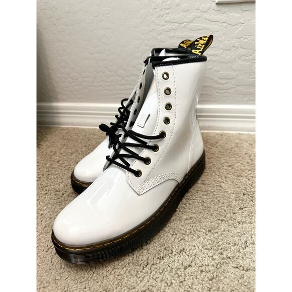 DR.MARTENS Zavala White Patent Leather Lace-Up Combat Boots Size 10 Men 11 Women - Picture 2 of 8